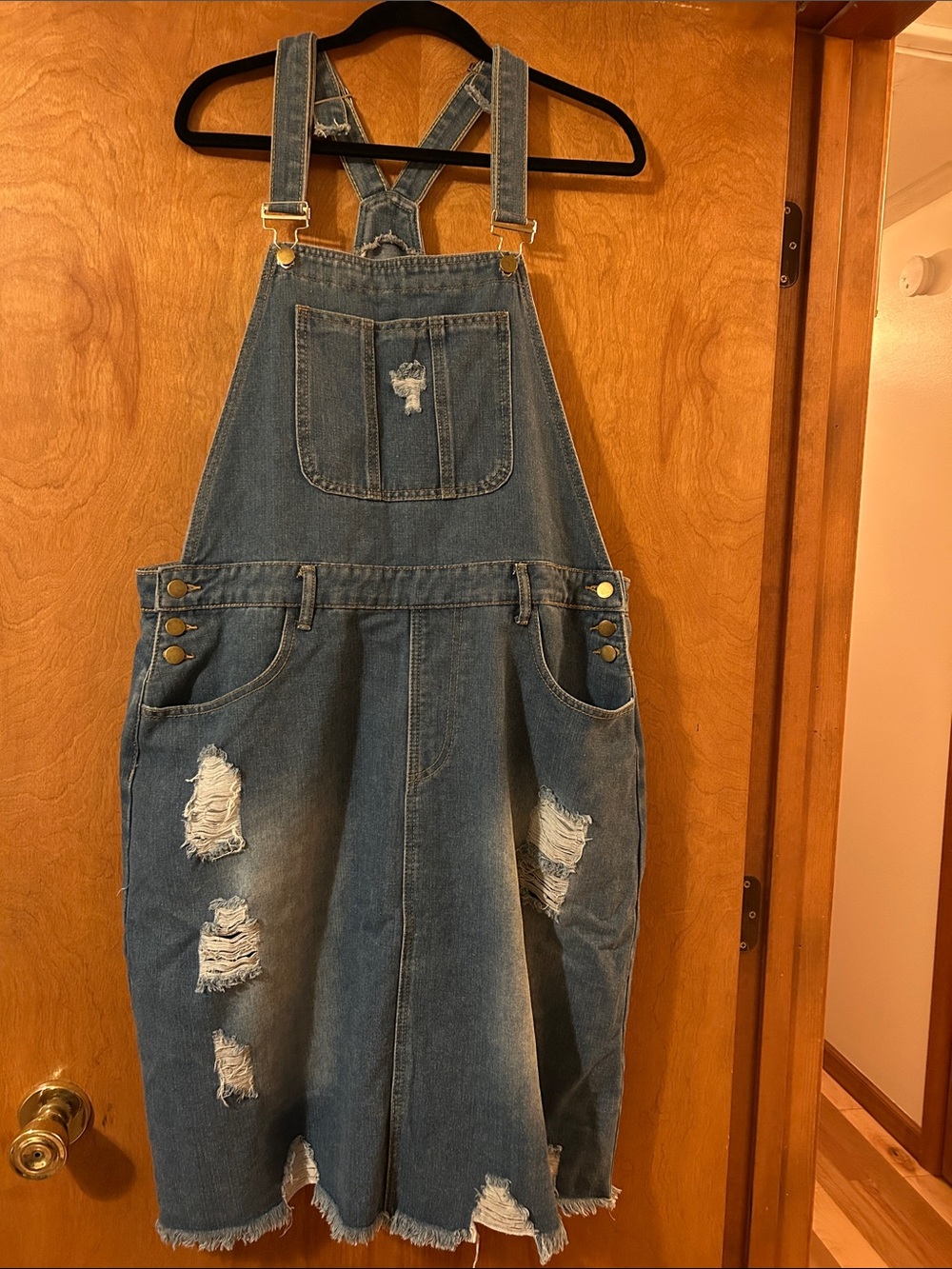 Distressed Blue Denim Overall Dress SHEIN 1X